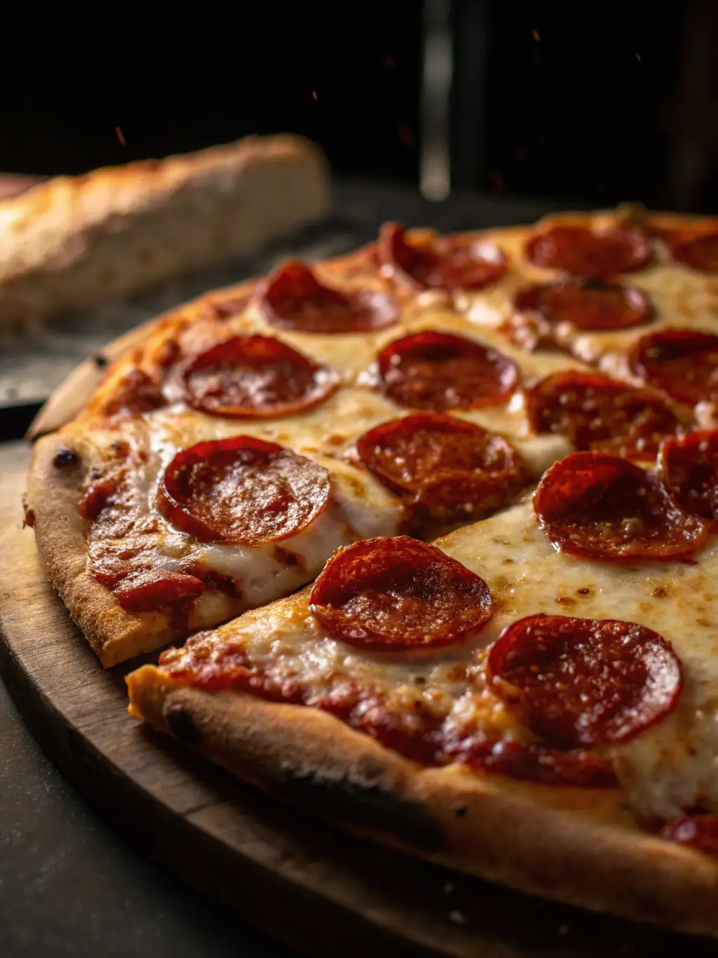 A mouth-watering image of a Freshslice Pizza Pepperoni pizza, showcasing the generous layer of pepperoni slices on a bed of melted cheese.