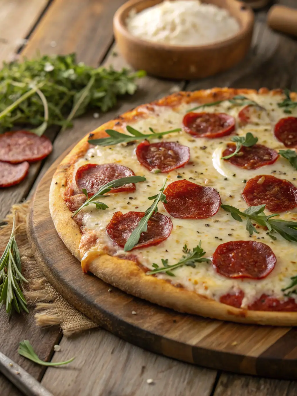 A tempting image of a meat lovers pizza loaded with various meats such as sausage, bacon, and ground beef, highlighting the hearty and satisfying option at Freshslice Pizza.
